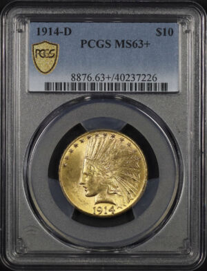 Obverse of this 1914-D Indian $10 Motto PCGS MS-63+