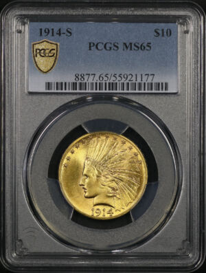 Obverse of this 1914-S Indian $10 Motto PCGS MS-65