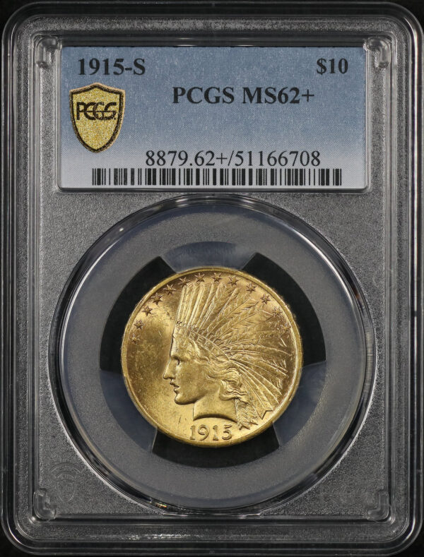 Obverse of this 1915-S Indian $10 Motto PCGS MS-62+