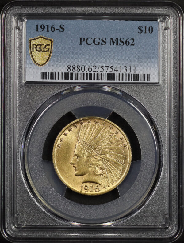 Obverse of this 1916-S Indian $10 Motto PCGS MS-62