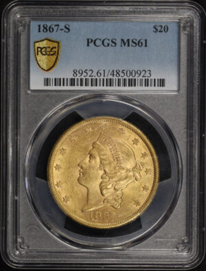 Obverse of this 1867-S Liberty Head $20 PCGS MS-61