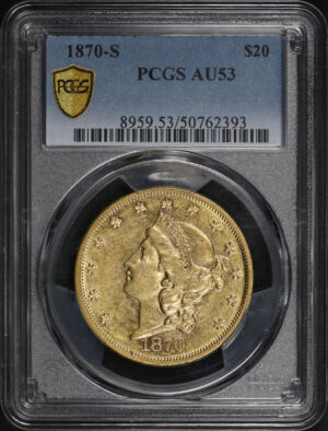 Obverse of this 1870-S Liberty Head $20 PCGS AU-53