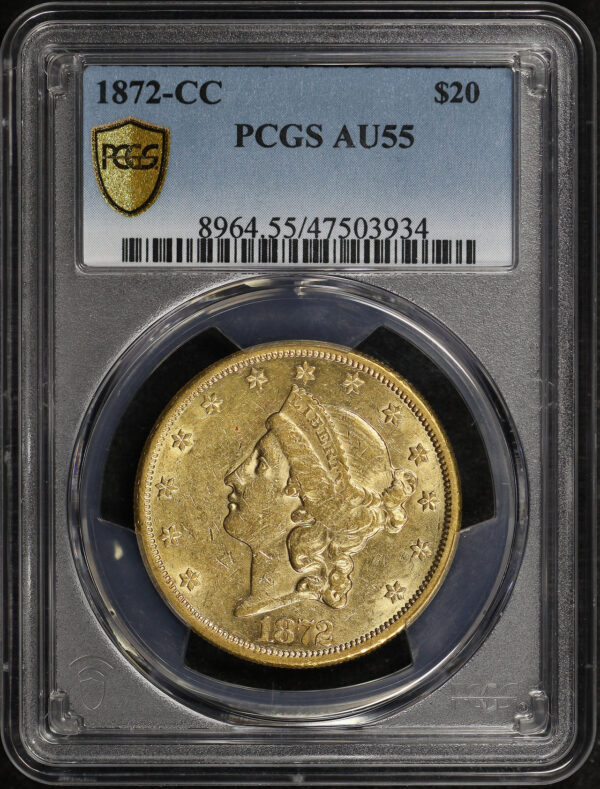Obverse of this 1872-CC Liberty Head $20 PCGS AU-55