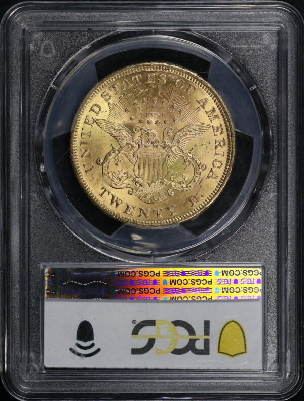 Reverse of this 1873 Liberty Head $20 Open 3 PCGS MS-63+ CAC