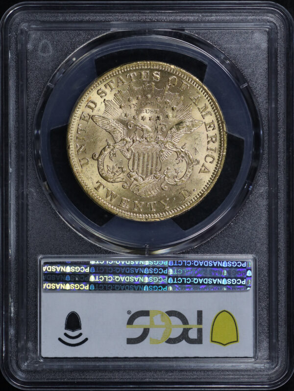 Reverse of this 1873 Liberty Head $20 Open 3 PCGS MS-60