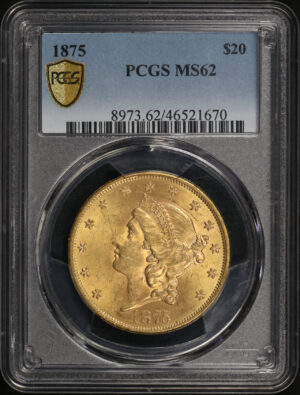 Obverse of this 1875 Liberty Head $20 PCGS MS-62