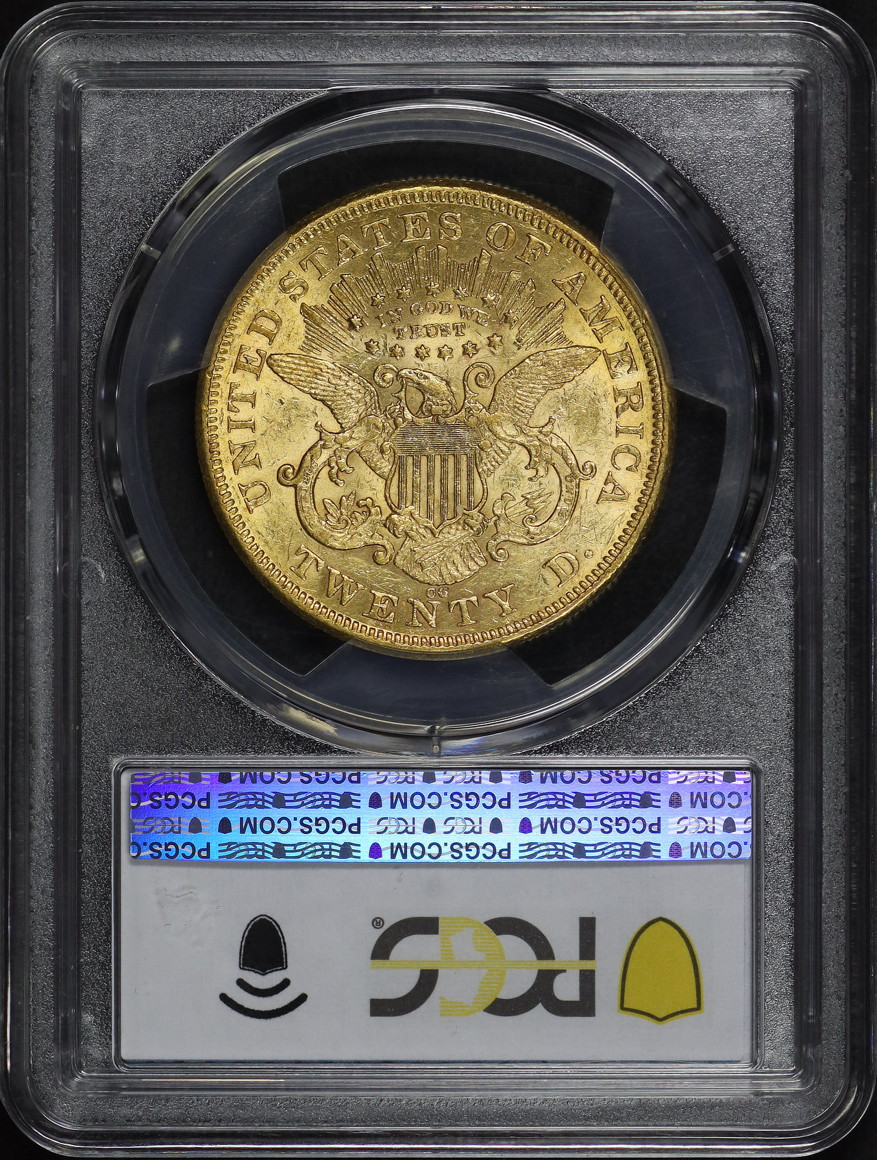 Reverse of this 1875-CC Liberty Head $20 PCGS AU-55