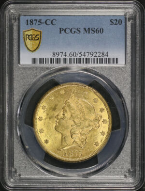 Obverse of this 1875-CC Liberty Head $20 PCGS MS-60