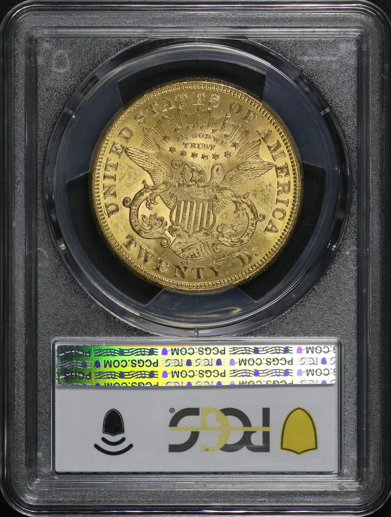 Reverse of this 1875-CC Liberty Head $20 PCGS MS-60
