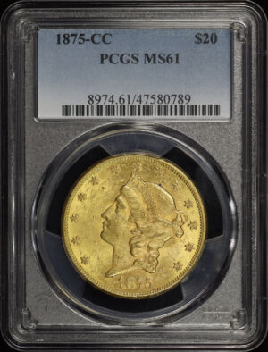 Obverse of this 1875-CC Liberty Head $20 PCGS MS-61