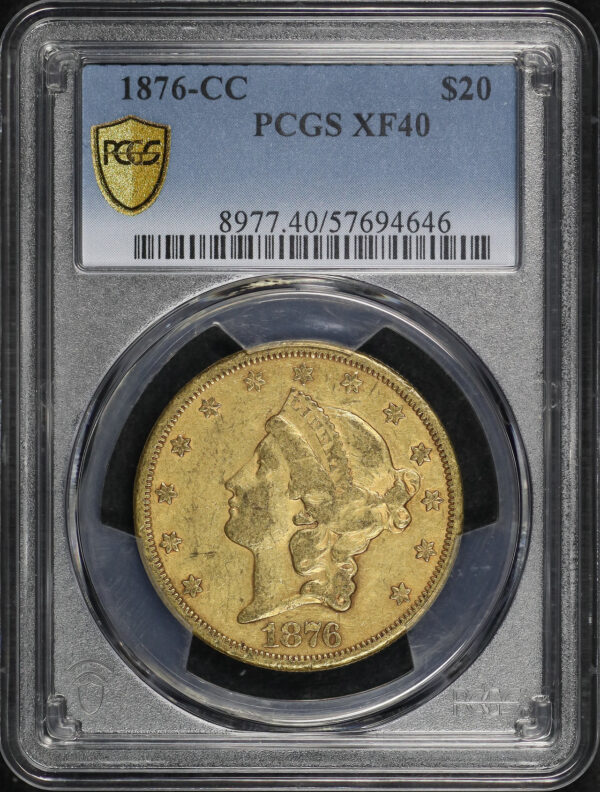 Obverse of this 1876-CC Liberty Head $20 PCGS XF-40