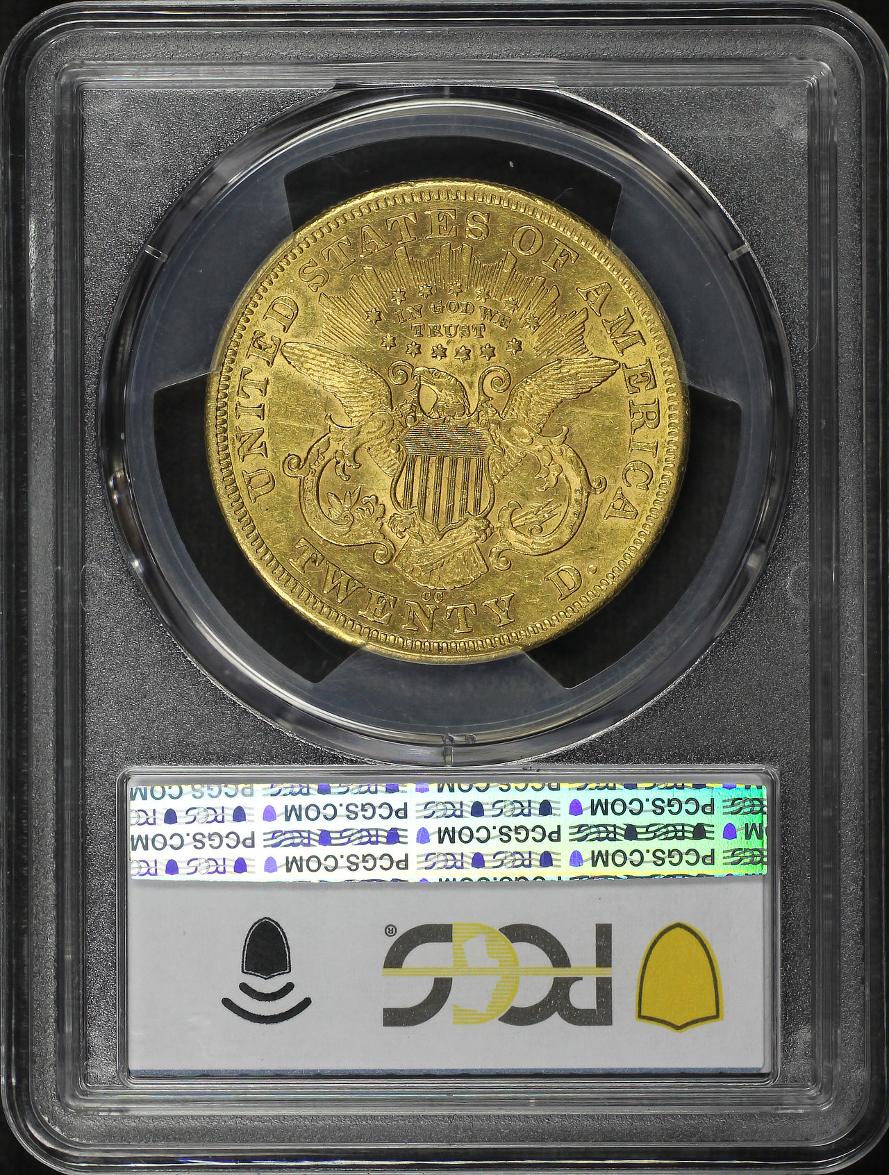 Reverse of this 1876-CC Liberty Head $20 PCGS AU-53