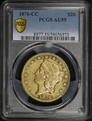 Obverse of this 1876-CC Liberty Head $20 PCGS AU-55