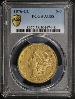 Obverse of this 1876-CC Liberty Head $20 PCGS AU-58