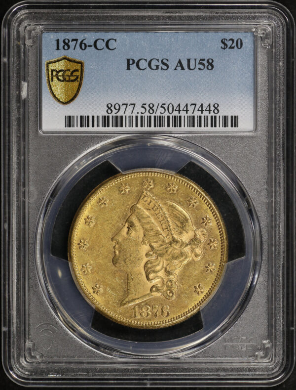 Obverse of this 1876-CC Liberty Head $20 PCGS AU-58