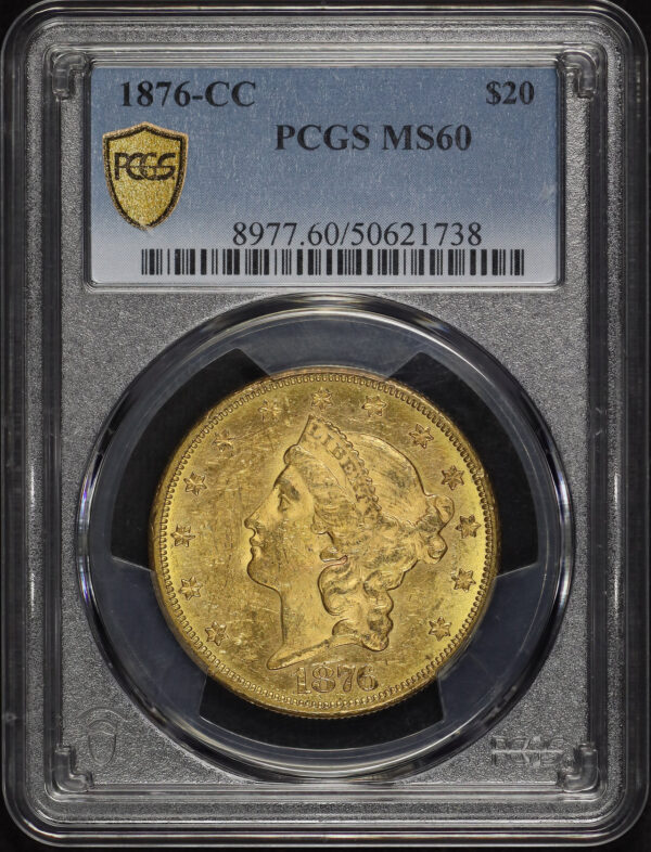 Obverse of this 1876-CC Liberty Head $20 PCGS MS-60