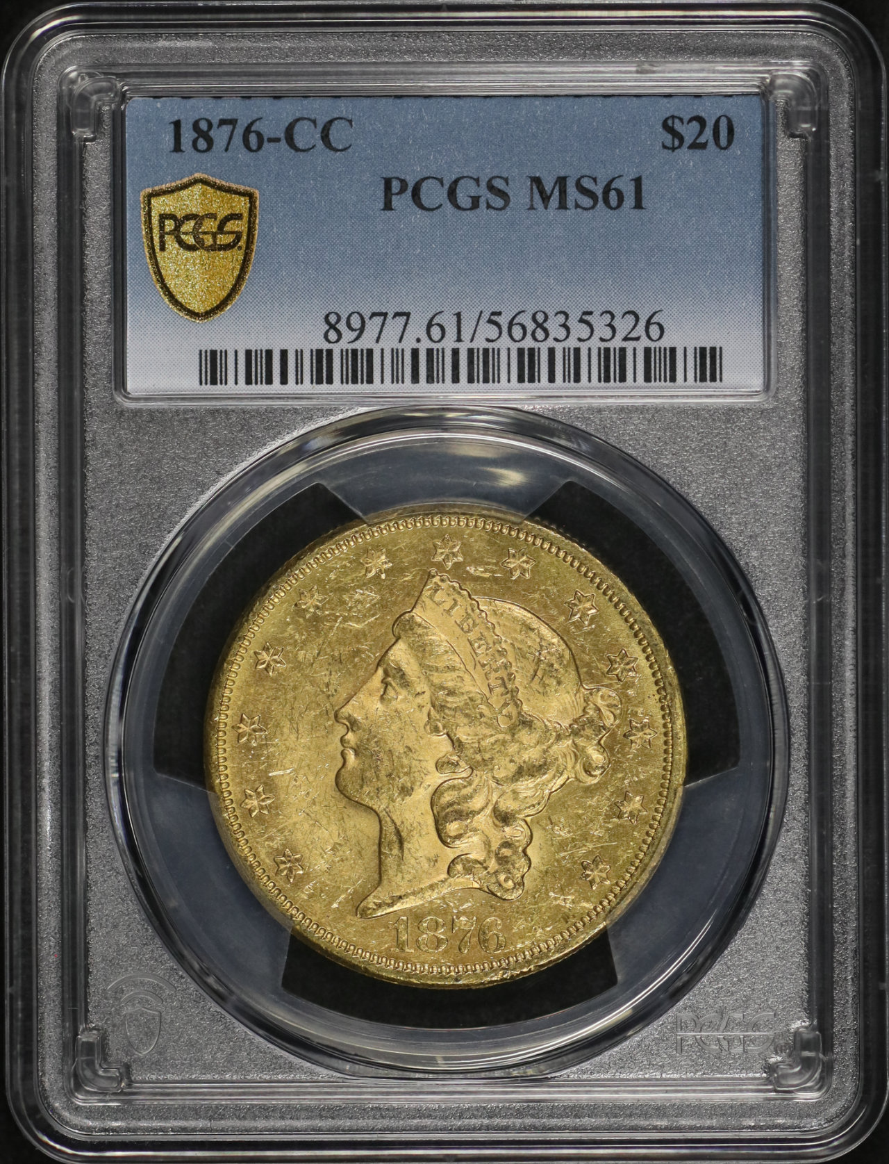 Obverse of this 1876-CC Liberty Head $20 PCGS MS-61