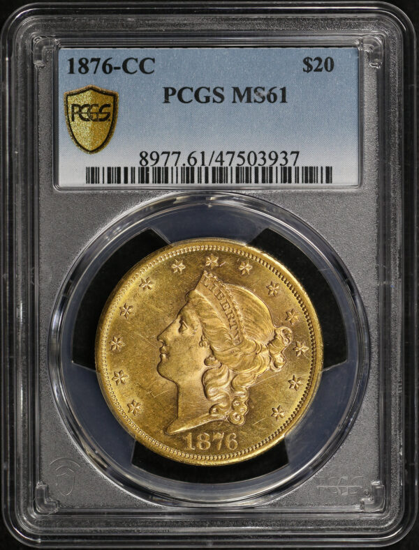 Obverse of this 1876-CC Liberty Head $20 PCGS MS-61