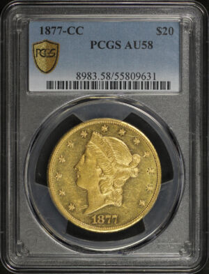 Obverse of this 1877-CC Liberty Head $20 Type 3 PCGS AU-58
