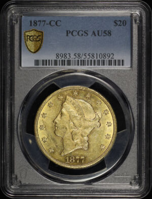 Obverse of this 1877-CC Liberty Head $20 Type 3 PCGS AU-58