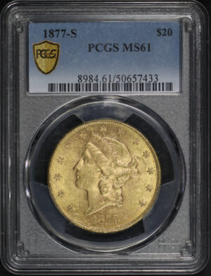 Obverse of this 1877-S Liberty Head $20 Type 3 PCGS MS-61