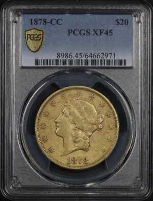 Obverse of this 1878-CC Liberty Head $20 Type 3 PCGS XF-45