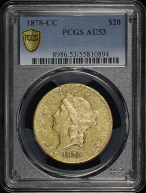 Obverse of this 1878-CC Liberty Head $20 Type 3 PCGS AU-53
