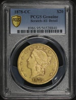 Obverse of this 1878-CC Liberty Head $20 Type 3 PCGS AU Details Scratched