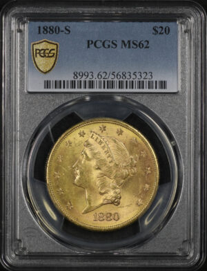 Obverse of this 1880-S Liberty Head $20 Type 3 PCGS MS-62