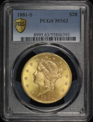 Obverse of this 1881-S Liberty Head $20 Type 3 PCGS MS-63