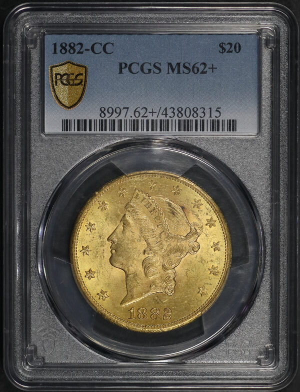 Obverse of this 1882-CC Liberty Head $20 Type 3 PCGS MS-62+