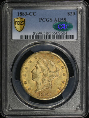 Obverse of this 1883-CC Liberty Head $20 Type 3 PCGS AU-58 CAC
