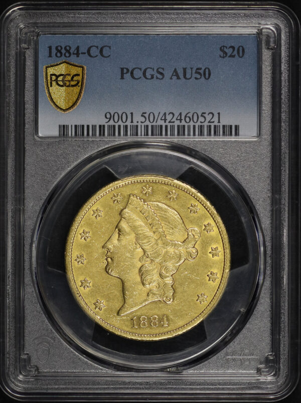 Obverse of this 1884-CC Liberty Head $20 Type 3 PCGS AU-50