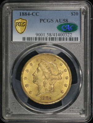 Obverse of this 1884-CC Liberty Head $20 Type 3 PCGS AU-58 CAC