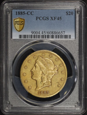 Obverse of this 1885-CC Liberty Head $20 Type 3 PCGS XF-45
