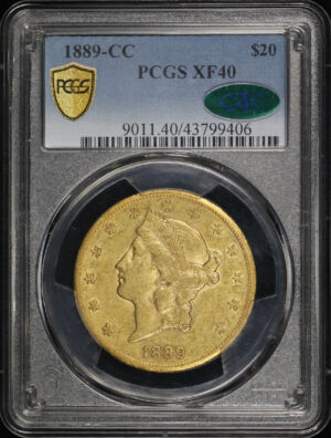 Obverse of this 1889-CC Liberty Head $20 Type 3 PCGS XF-40