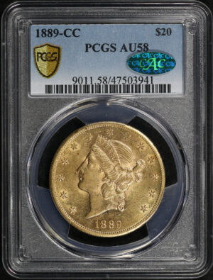 Obverse of this 1889-CC Liberty Head $20 Type 3 PCGS AU-58 CAC