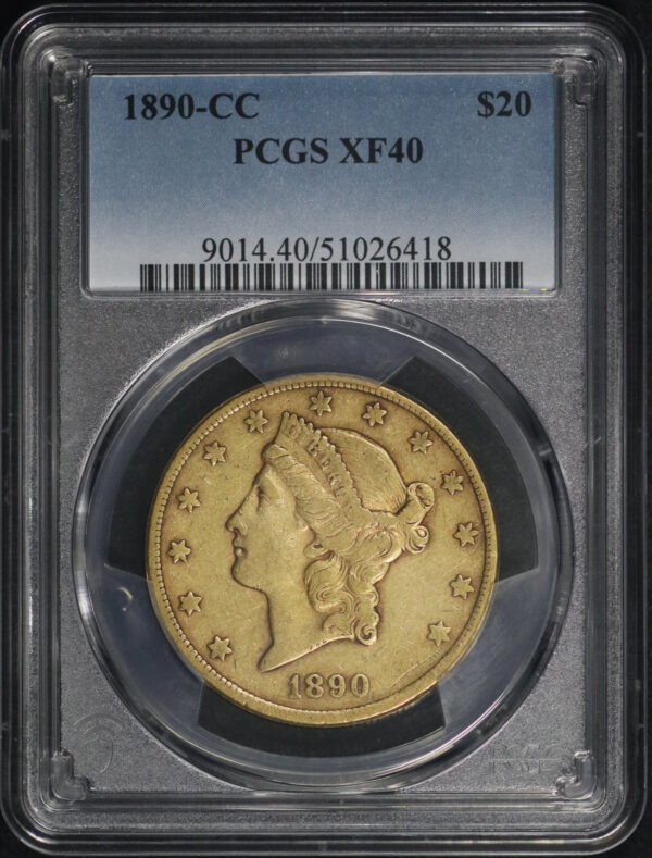 Obverse of this 1890-CC Liberty Head $20 Type 3 PCGS XF-40