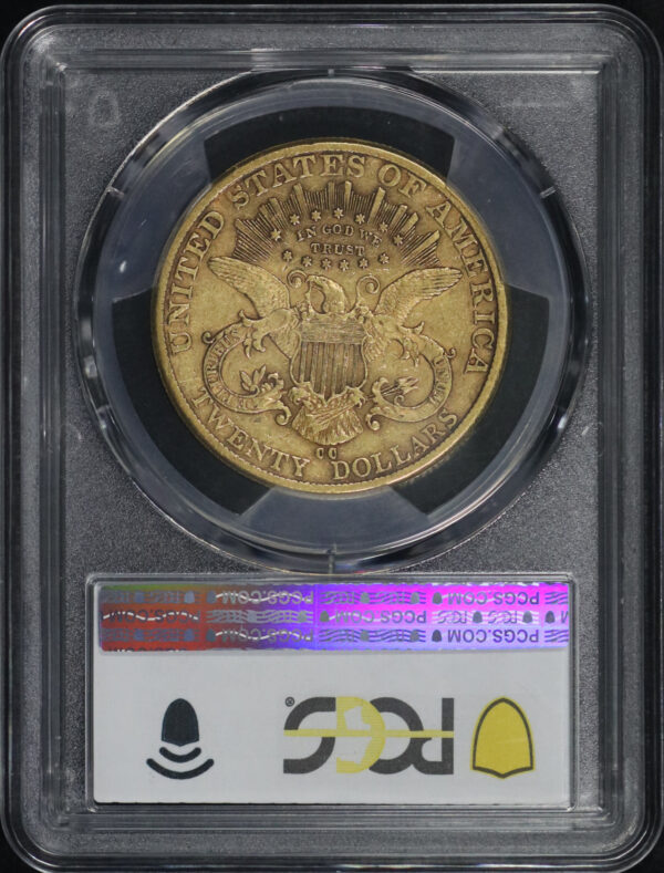 Reverse of this 1890-CC Liberty Head $20 Type 3 PCGS XF-40