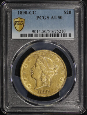 Obverse of this 1890-CC Liberty Head $20 Type 3 PCGS AU-50