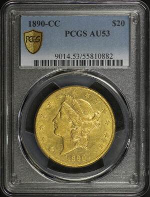 Obverse of this 1890-CC Liberty Head $20 Type 3 PCGS AU-53