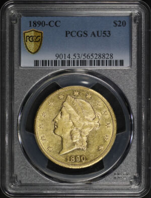 Obverse of this 1890-CC Liberty Head $20 Type 3 PCGS AU-53