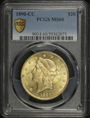 Obverse of this 1890-CC Liberty Head $20 Type 3 PCGS MS-60