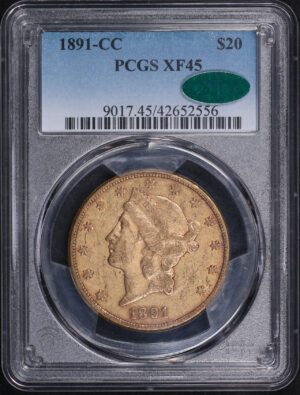 Obverse of this 1891-CC Liberty Head $20 Type 3 PCGS XF-45 CAC