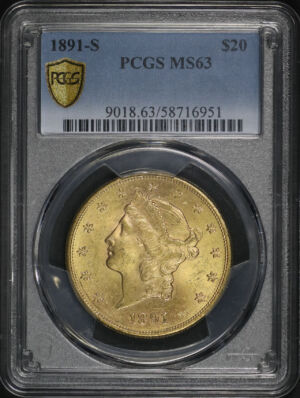 Obverse of this 1891-S Liberty Head $20 Type 3 PCGS MS-63