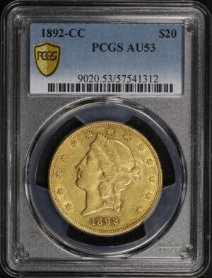 Obverse of this 1892-CC Liberty Head $20 Type 3 PCGS AU-53