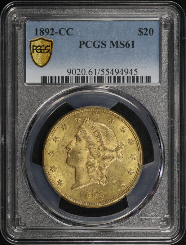 Obverse of this 1892-CC Liberty Head $20 Type 3 PCGS MS-61