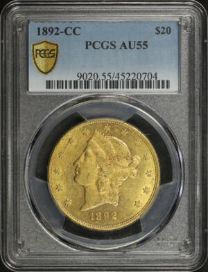 Obverse of this 1892-CC Liberty Head $20 Type 3 PCGS AU-55