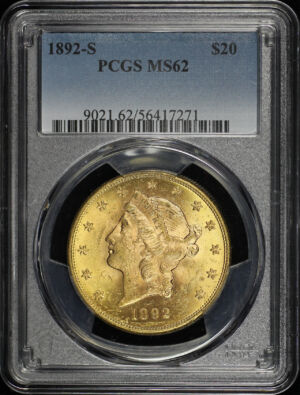 Obverse of this 1892-S Liberty Head $20 Type 3 PCGS MS-62
