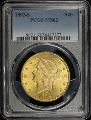 Obverse of this 1892-S Liberty Head $20 Type 3 PCGS MS-62